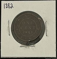 Reverse side showing ONE CENT 1882 legend