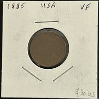 Obverse of 1885 Indian Head cent in holder