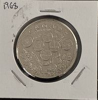 Obverse of 1968 RCM 60th Anniversary token in 2×2 holder showing seven coin designs and CANADA 1908-1968 legend