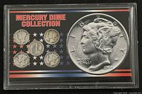 Front of cased Mercury Dime Collection showing five coins and title card