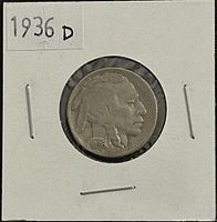 Obverse view of 1936-D Buffalo nickel in cardboard flip