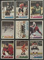 Fronts of all nine 1977-78 O-Pee-Chee hockey cards