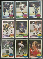 Front view of all nine 1980-81 O-Pee-Chee hockey cards