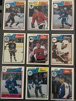 Front view of all nine 1983-84 O-Pee-Chee hockey cards