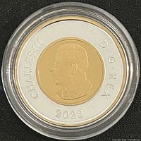 Obverse showing King Charles III effigy, year 2025, silver outer ring, gold-plated inner core, encapsulated