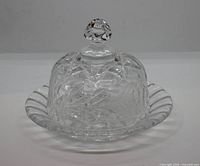 Covered crystal butter dish front view