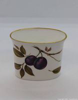 Front view showing plum decoration and gilt rim