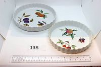 Both Royal Worcester Evesham quiche dishes, 9 in and 8 in, with ruler for scale