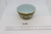 Top angled view of Pyrex 407 bowl showing interior and pattern