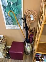 Overall view of stand with contents and rug beater