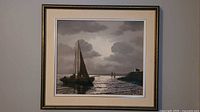 Full view of framed Francois Carbu oil painting on wall