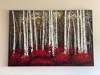 Frontal view of birch forest canvas showing entire artwork