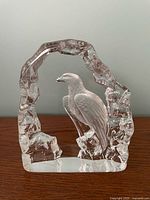 Front view of clear glass eagle sculpture