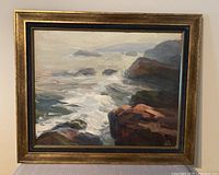 Front view of framed oil painting showing entire artwork and signature