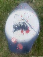 Front of skimboard showing shark graphic