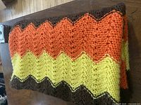 Folded view showing wool knit texture and chevron colour bands