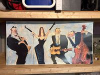Full view of mounted print showing entire jazz ensemble artwork