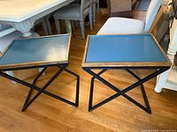Pair of matching wood-top metal end tables