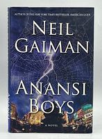 Front cover of Anansi Boys hardcover with dust jacket