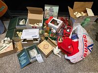 Group of assorted Christmas ornaments and décor laid out