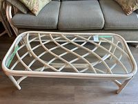 Top view showing glass inset and rattan lattice base