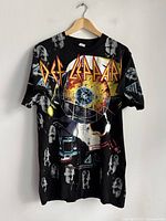 Full view of front graphic on black Def Leppard Hysteria tee