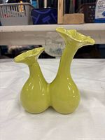 Front view of chartreuse double-bulb ceramic vase