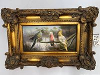 Front view of framed painting showing birds and full frame detail