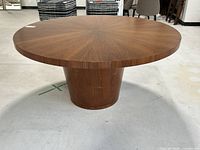 Full view of round walnut table