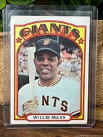 Front view of 1972 Topps Willie Mays card in sleeve