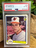 Front of PSA-slabbed 1982 Donruss Cal Ripken Jr rookie card showing grade EX-MT 6