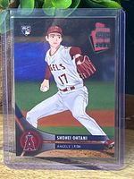 Front of Shohei Ohtani anime rookie card in protective case