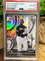 Front of PSA-slabbed 2020 Bowman's Best Luis Robert refractor rookie card showing grade GEM MT 10