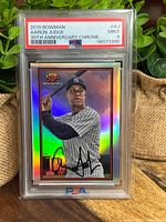 Front of PSA-slabbed Aaron Judge 2019 Bowman 30th Anniversary Chrome Refractor card showing grade Mint 9