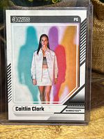 Front of 2024 Panini Donruss Caitlin Clark rookie card in hard sleeve