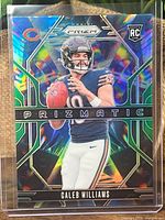 Front view of Caleb Williams Prizmatic Silver Prizm card in sleeve