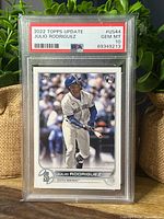 Front of PSA-slabbed Julio Rodriguez 2022 Topps Update rookie card showing GEM MT 10 label and card image