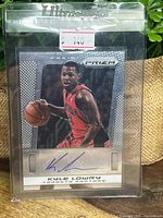 Front of autographed Kyle Lowry Panini Prizm card in sleeve