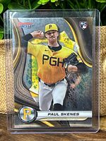 Front of Paul Skenes Bowman’s Best rookie card in sleeve