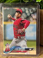 Front of Shohei Ohtani 2018 Topps Update rookie card in holder
