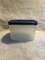Side view of assembled Tupperware container showing overall shape and colour
