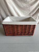 front view of rectangular wicker basket with liner