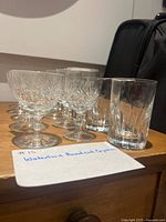 Side view of mixed crystal glasses in rows