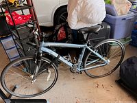 Full left side view of bicycle and accessories