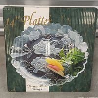 Front of Cassidy's Dream Rose platter box showing 14-inch platter image