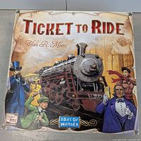 Front of Ticket to Ride box showing title and artwork