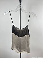 Back view of two-tone Emporio Armani spaghetti strap top on hanger