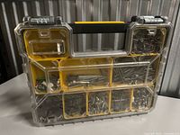 Front view showing Dewalt organizer case and contents