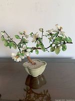 Front view showing entire artificial bonsai tree in pot