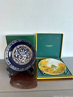 Both bowl on stand and boxed Royal Doulton plate